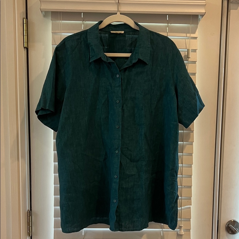 Women’s Short Sleeve Button-Up Shirt - Teal